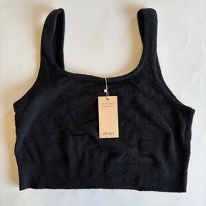 Eberjey Recycled Boucle Sweater Tank Top‎ Sleeveless Black Cozy Cropped XL